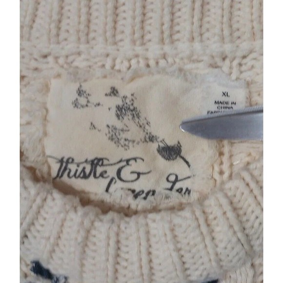 Thistle & Lavender Ivory Cable Knit Blue Ribbon Pullover Sweater Woman's Size XL - Picture 5 of 9